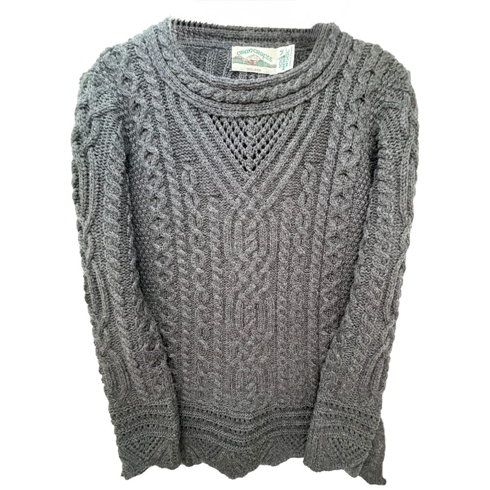 Aran Crafts Gray Sweater Merino Wool Crew Neck Women's Medium